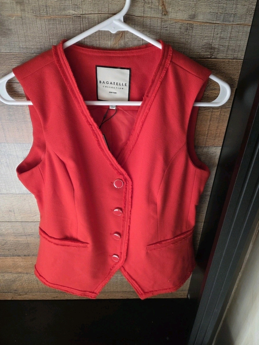 Bagatelle -Red Sleeveless V-Neck Button Vest
